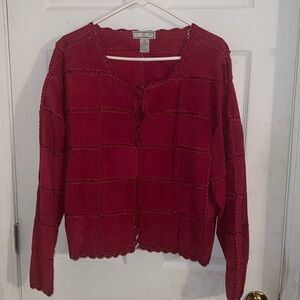 S.M.H. Woman Red Leather Button-Down Blazer 2X